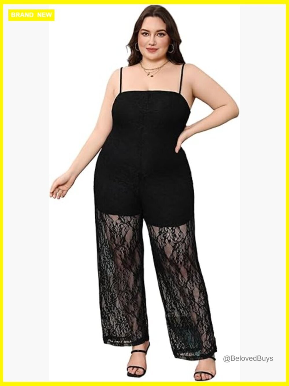 Plus Size Floral Lace Sheer Jumpsuit Spaghetti Strap Long Pants Romper Clubwear
